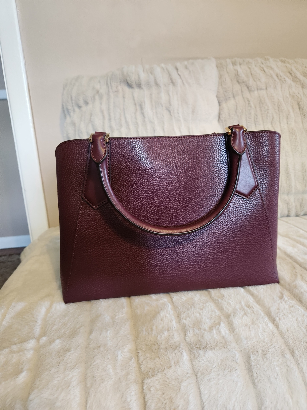 Michael Kors Women's Burgundy Leather Satchel - Picture 5 of 9